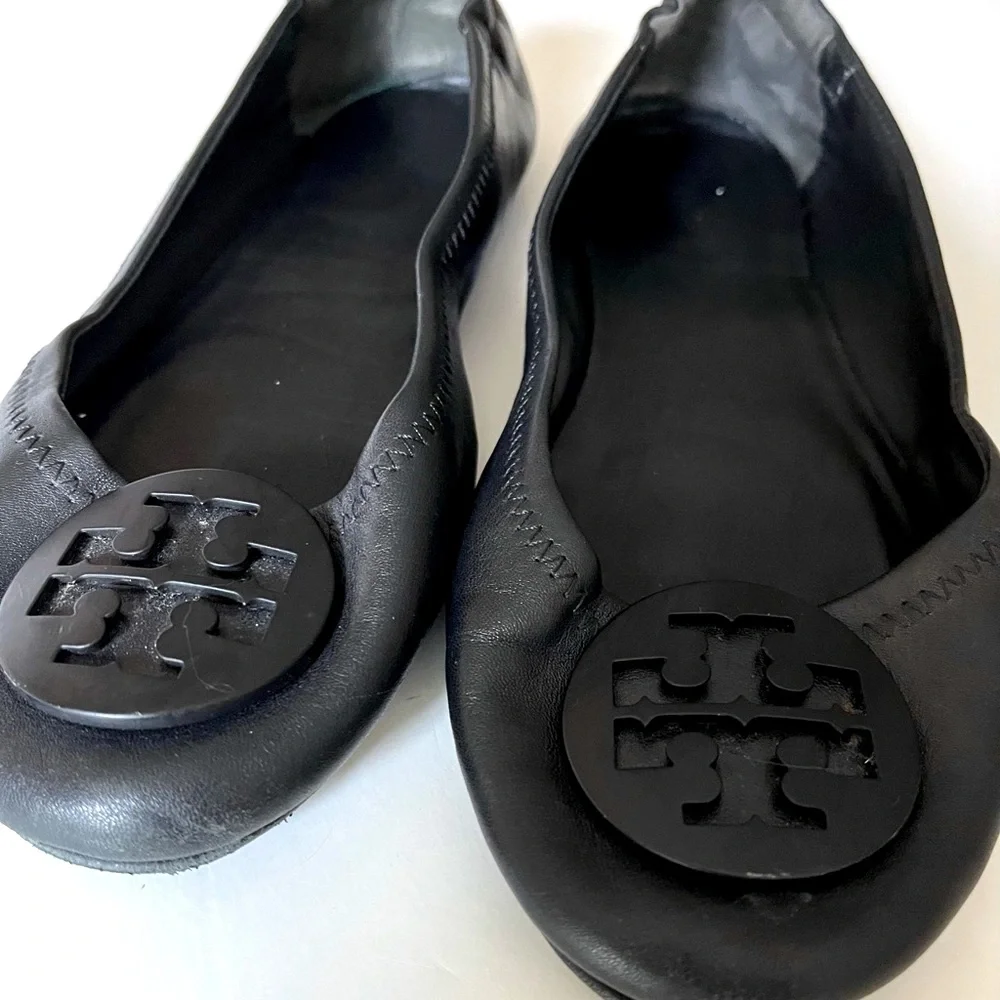 Tory Burch Minnie Travel black leather ballet flats sz 7